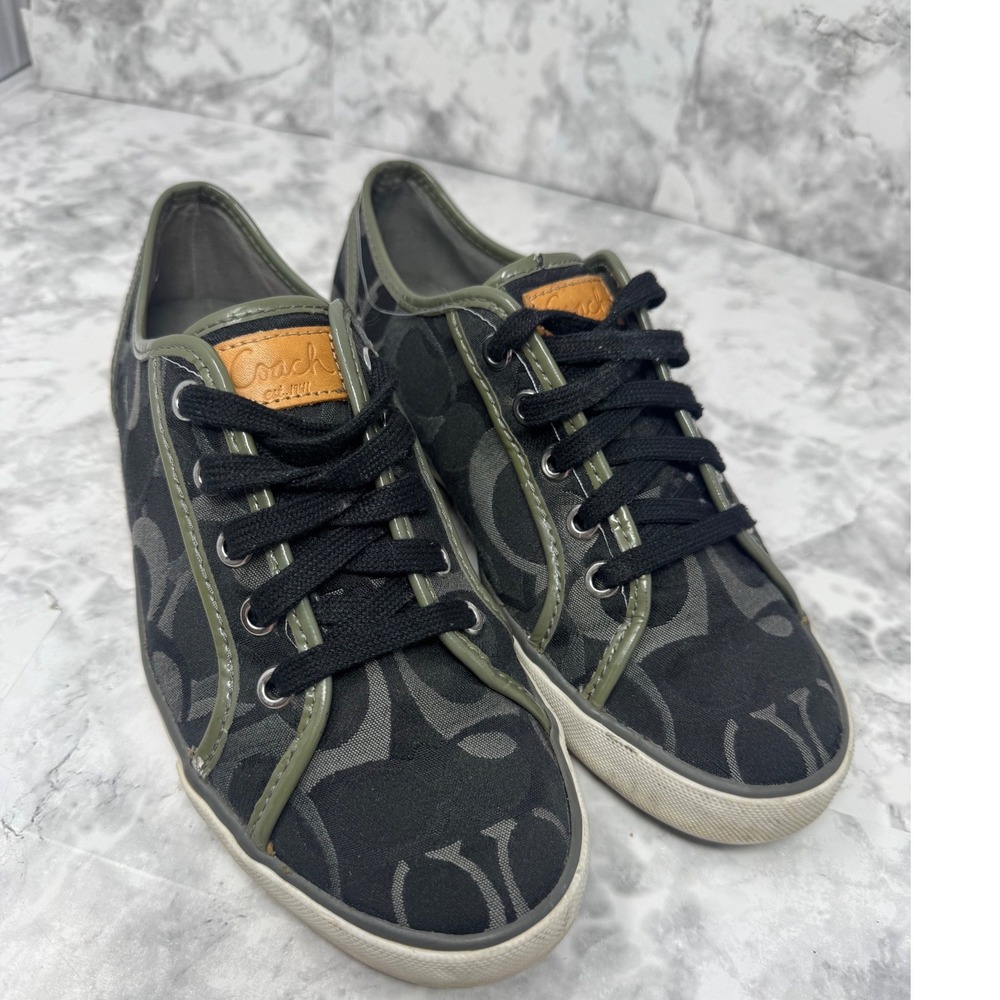 Coach Black & Olive Canvas Low-Top Sneakers - Picture 4 of 12